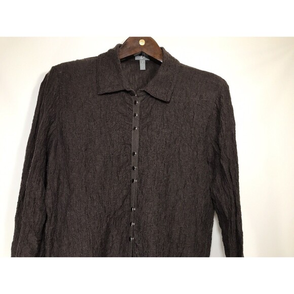 J Jill Shirt Womens Brown Medium Long Sleeve Pearl Snap Button - Picture 4 of 6